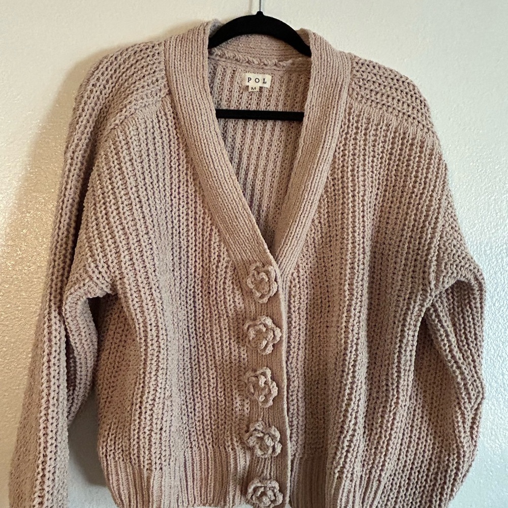 POL Women's Cardigan in Cream Knit